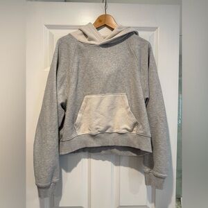aerie Two-Tone Cropped Hooded Sweatshirt in Light Gray and Cream